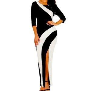 Dear Lover-Black/White Maxi Long Sleeve Side Split